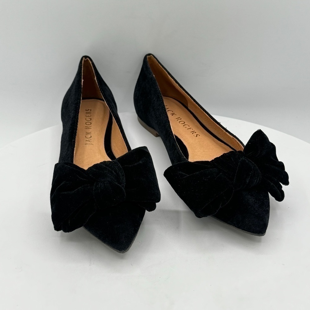 JACK ROGERS Heidi Velvet Large Bow Womens Flats Size 6 Color Black Velvet NEW